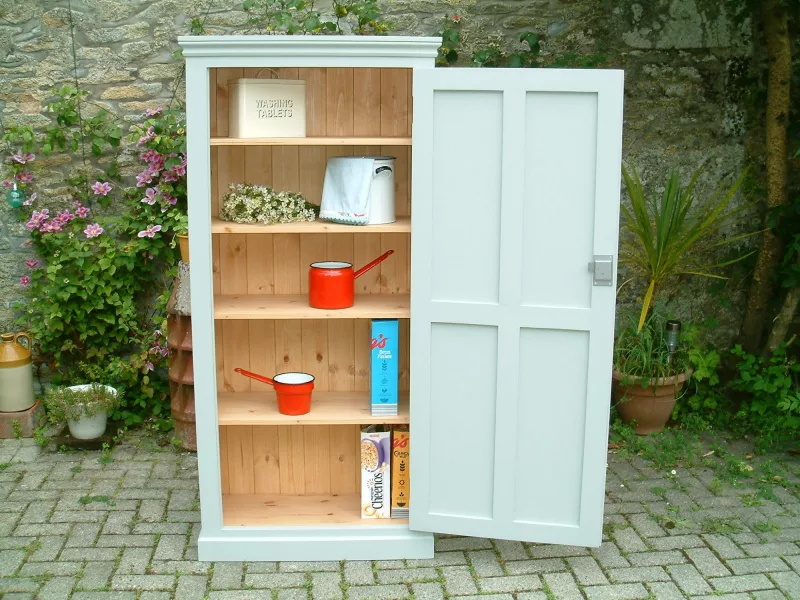Image of the painted pine cupboard, showing shelf arrangement