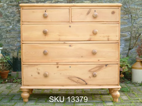Victorian Antique Pine 5 Drawers Chest