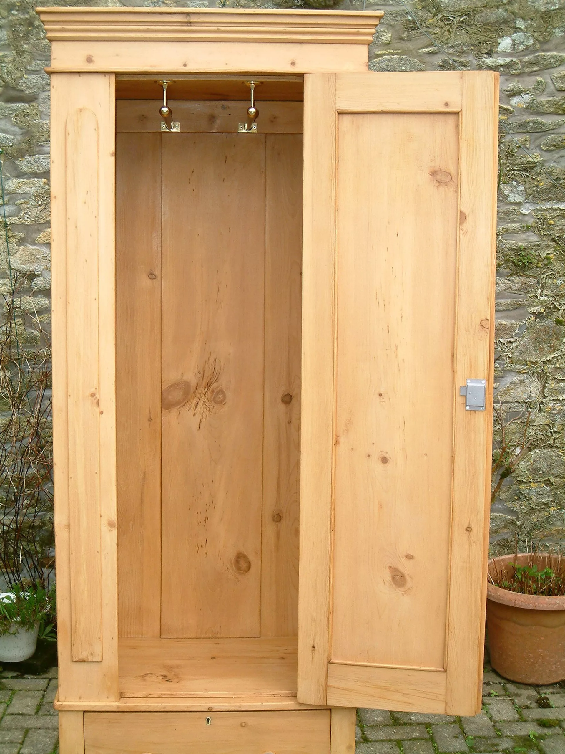 Image of door open on Victorian pine wardrobe