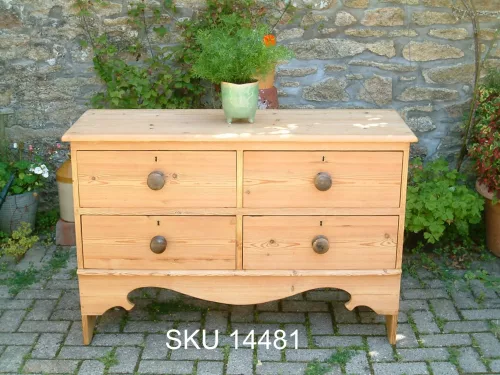 Front image of the Early Victorian pine chest of drawers with floral decoration