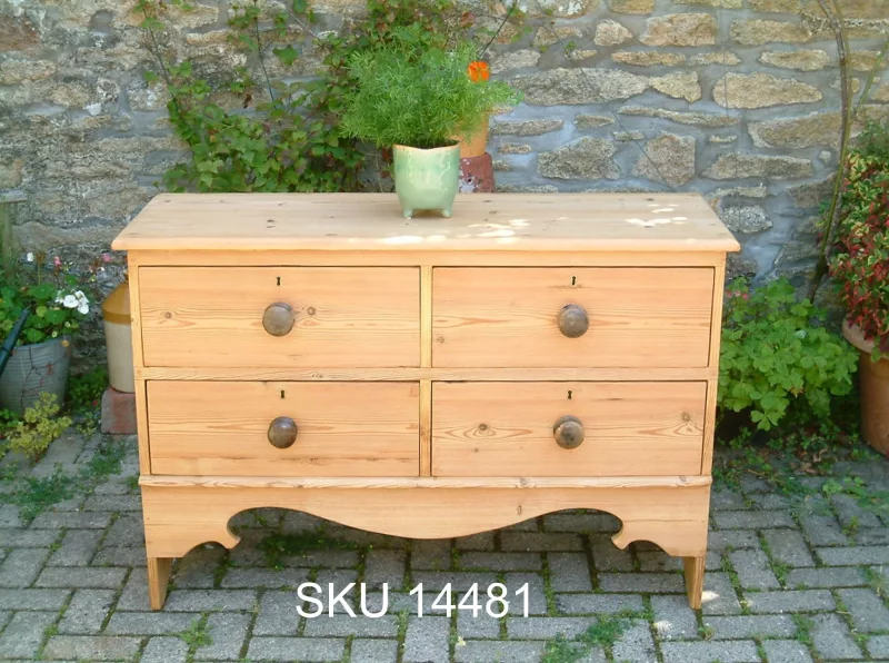 Front image of the Early Victorian pine chest of drawers with floral decoration