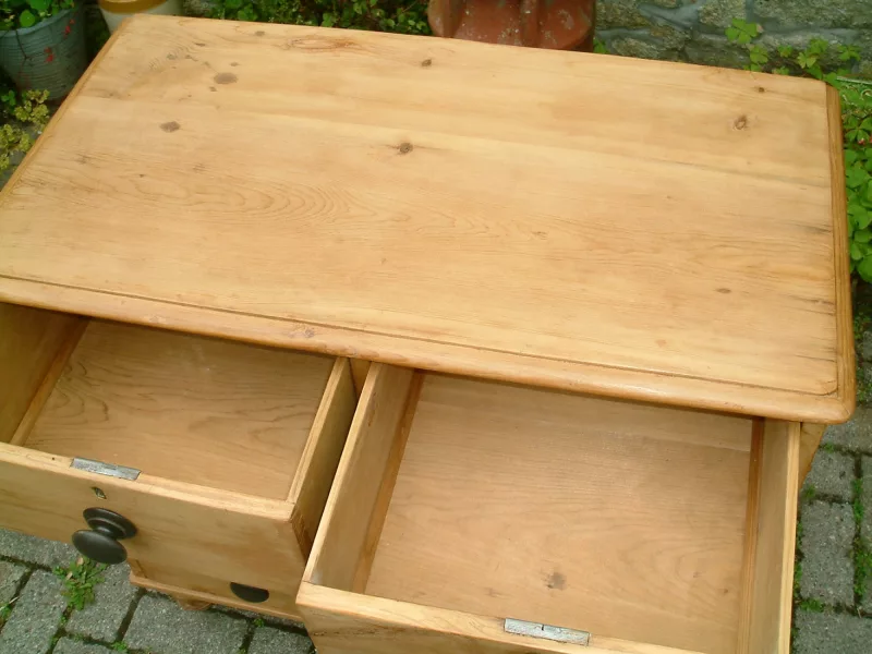 Image of the top drawers open on the antique pine chest
