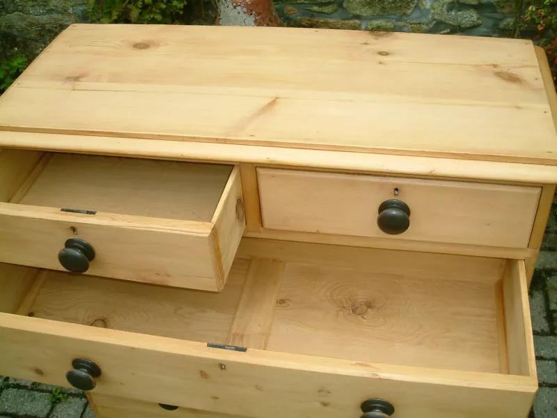 Image of top drawers open on the Victorian pine chest