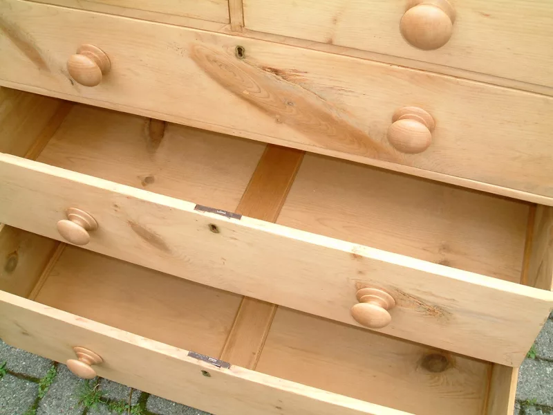 Image of the base drawers open on the Victorian pine chest