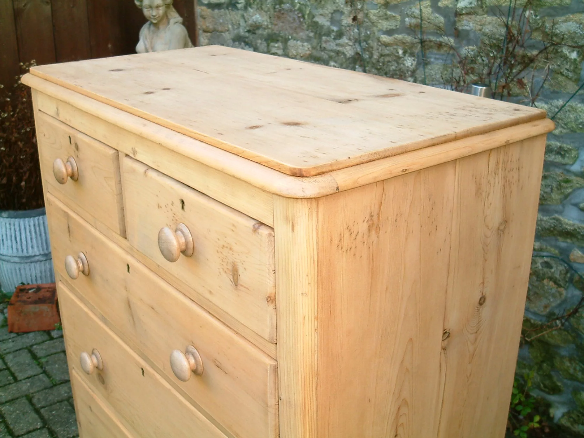 Image showing the bead around the top on the Victorian pine chest of drawers