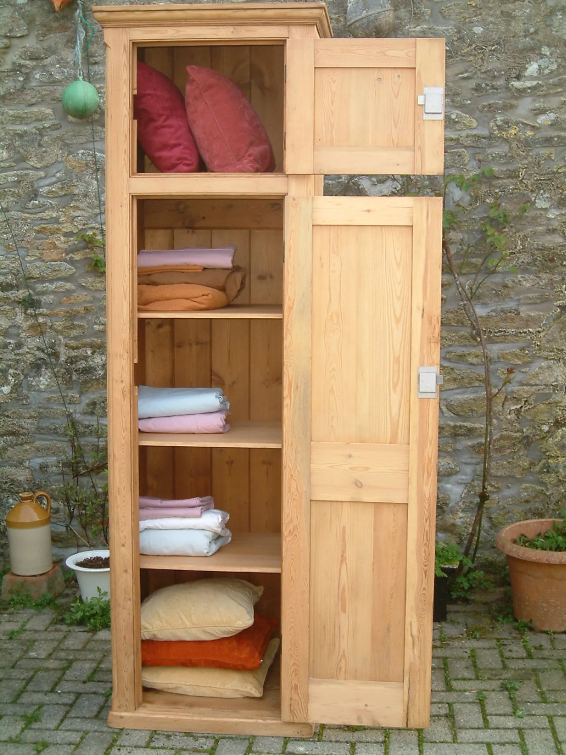 antique pine cupboard-with linen display