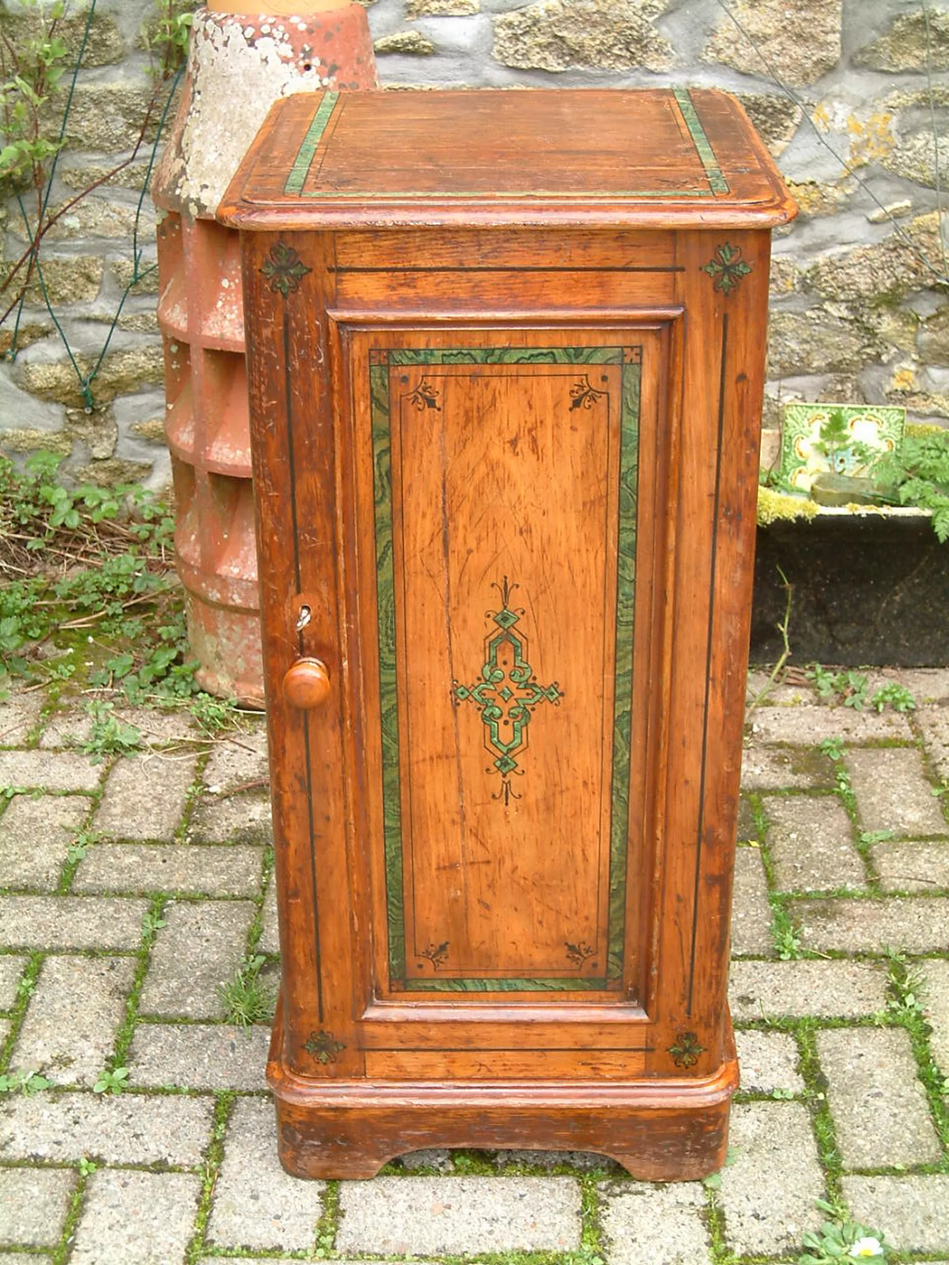 Victorian Pine Pot Cupboard-image of decorated door