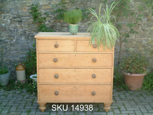 Early Victorian Pine Chest of Drawers-front with floral decoration