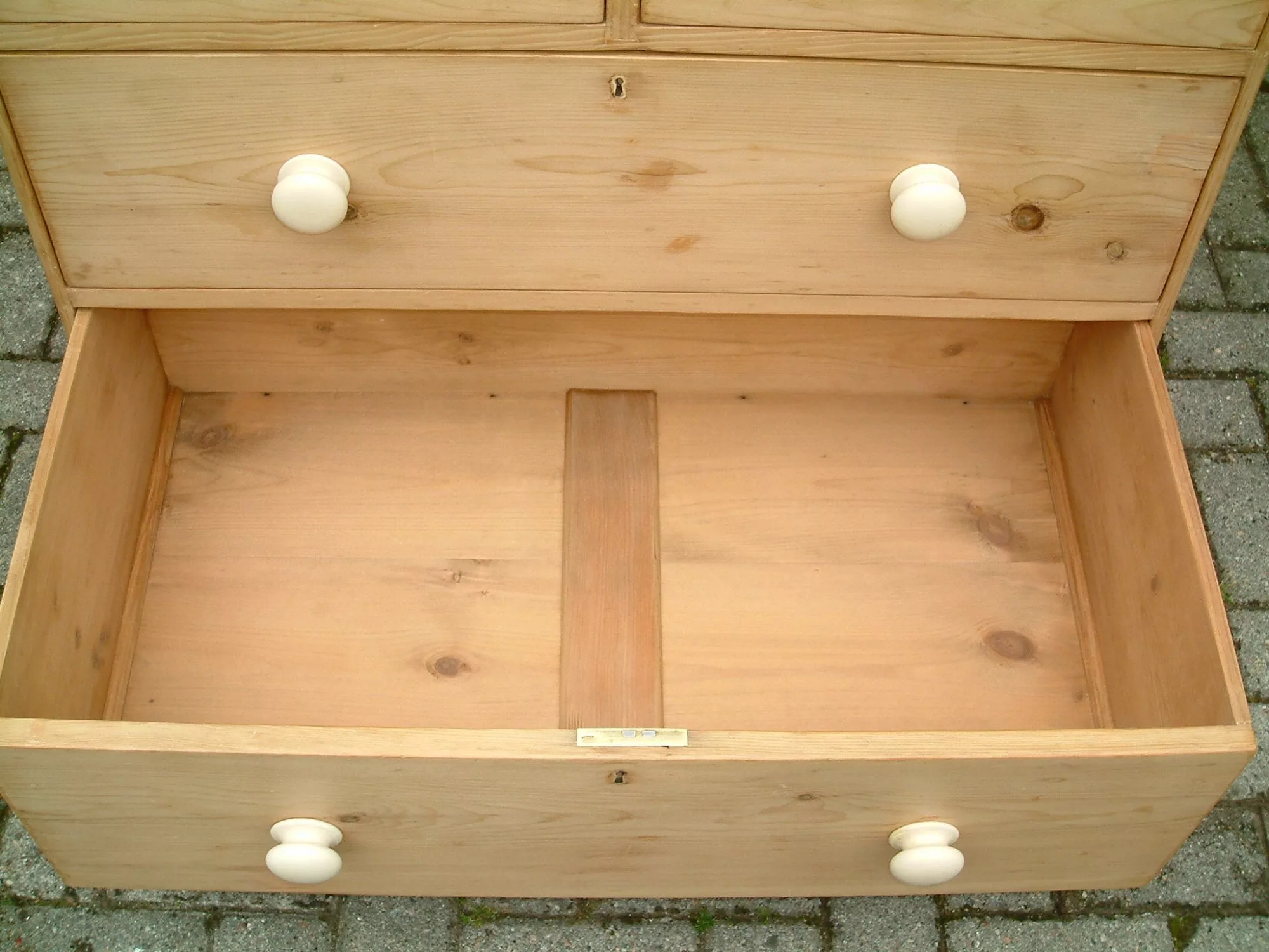 vintage pine chest of drawers - base drawer open