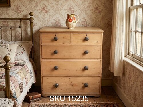 Antique Victorian pine chest of drawers - front profile